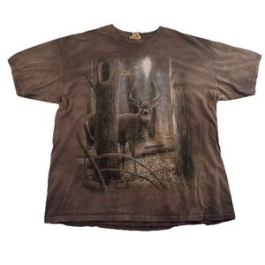 The Mountain Big Buck Deer T-Shirt Mens XL Brown Cotton Short Sleeve USA